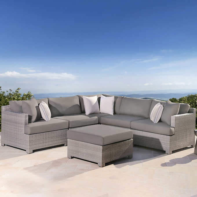 Belmont 6 Piece Modular Sectional Set, Outdoor Sectional With Fire Pit Costco