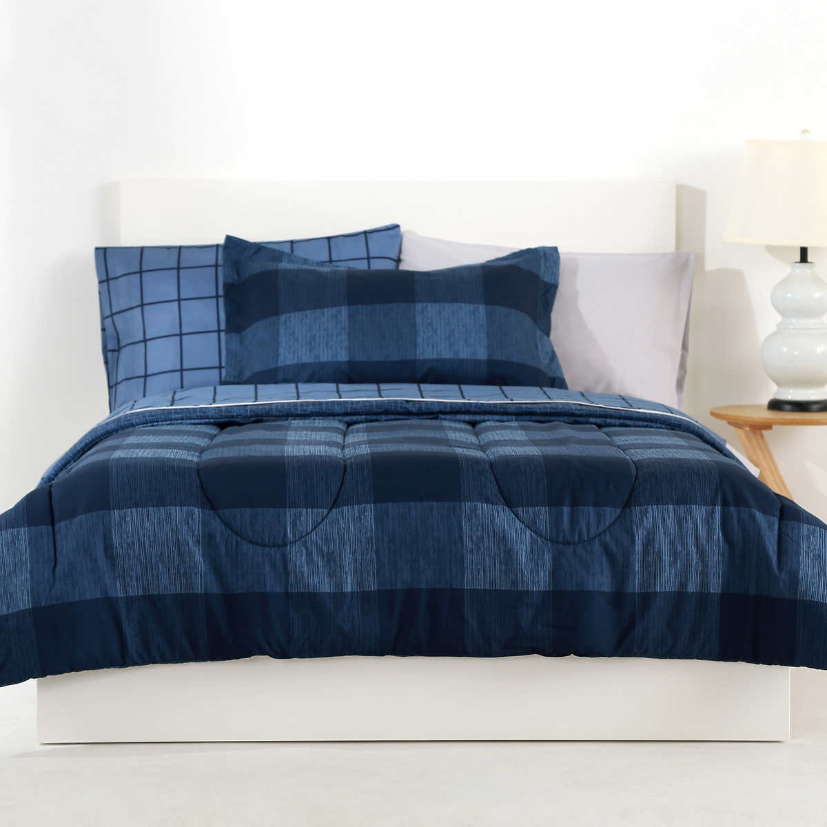 Berkshire Life Twin Xl 8 Piece Comforter Set Buffalo Plaid Navy Costco