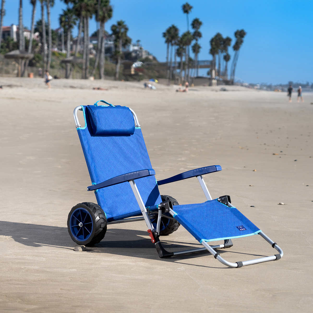 Mac Sport 2-in-1 Beach Camping Folding Lounger Chair & Wagon Cart w/ Locks Blue 