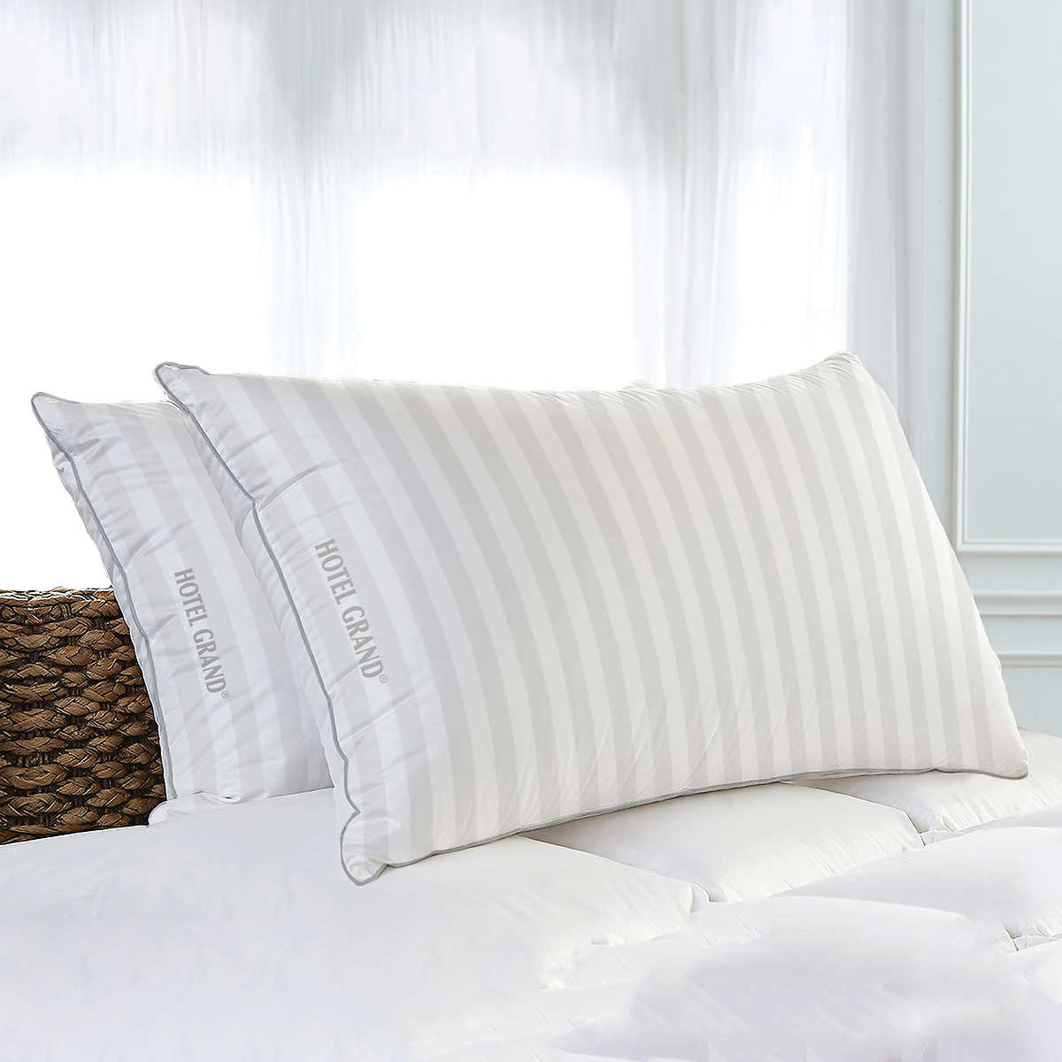 DUCK FEATHER TWIN PACK PILLOWS LUXURIOUS INNER FILLER PAD COTTON COVER WHITE 