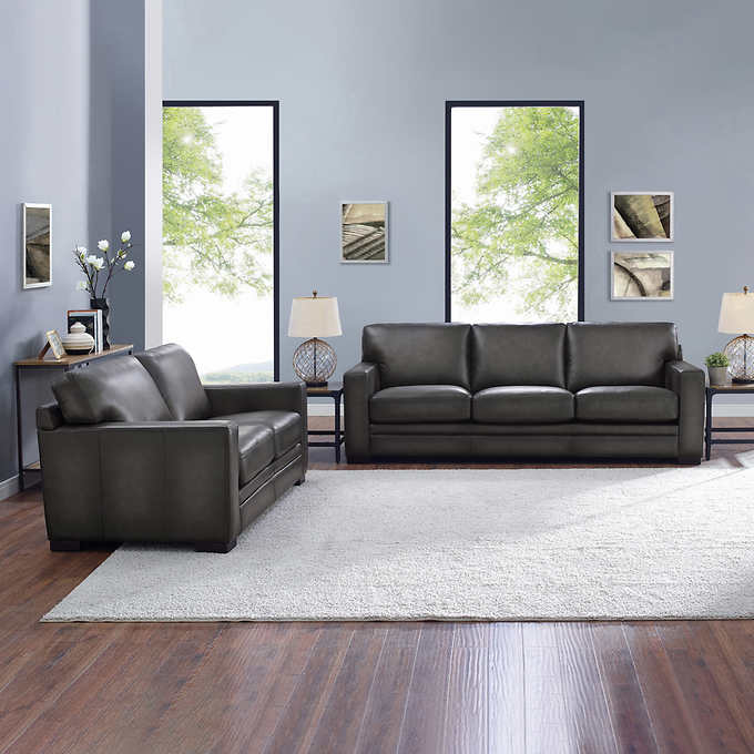 Luca 2 Piece Top Grain Leather Set, Leather Couch And Love Seat