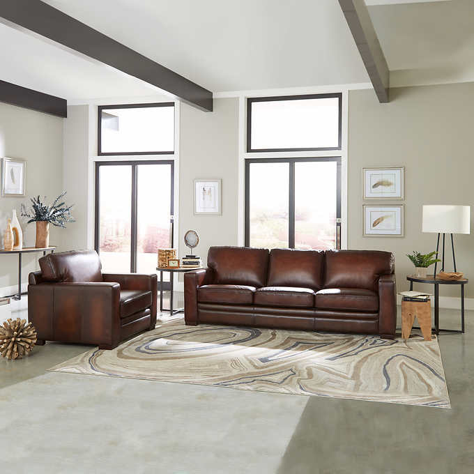 Luca 2 Piece Top Grain Leather Set, Brown Leather Chairs Costco