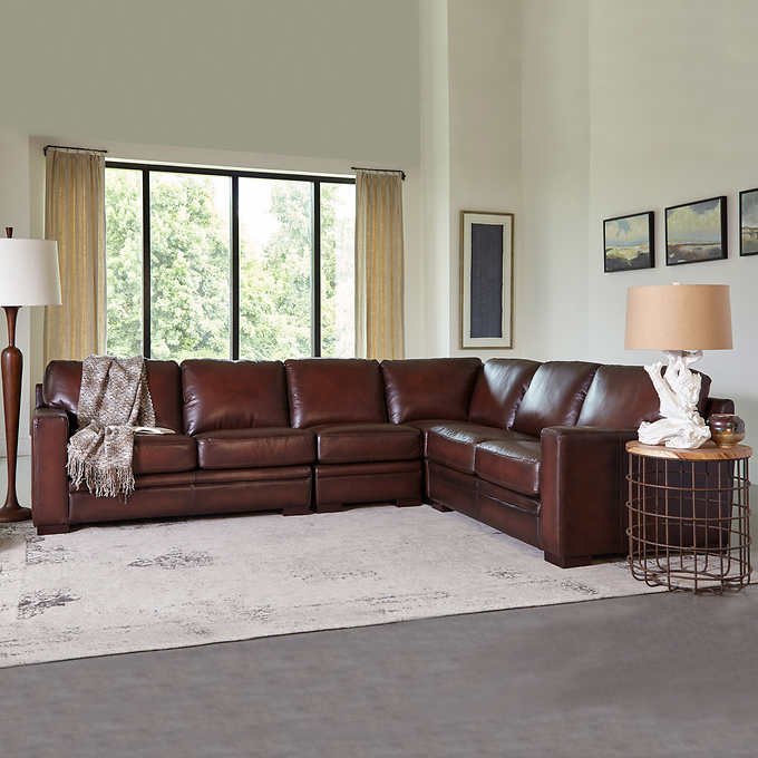 Luca 4 Piece Top Grain Leather, Sectional Brown Leather Sofa