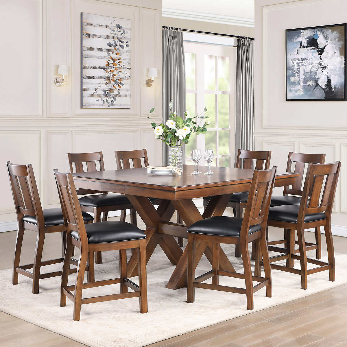 Magnus 9 Piece Counter Height Dining, Bar Height Oak Table And Chairs