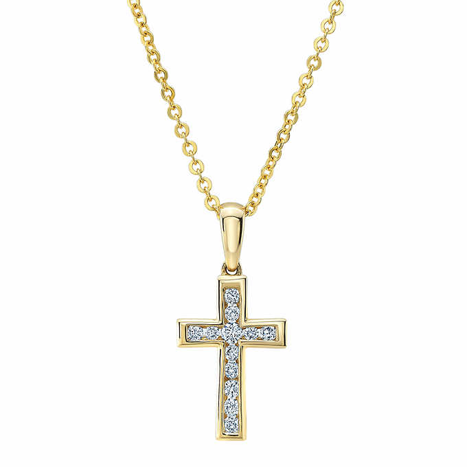 14K White Gold Laser-Etched Cross Inside Cross Necklace