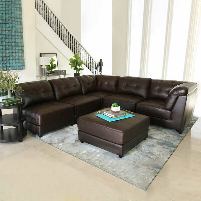 Erica 6 Piece Leather Modular Sectional, Costco Sectional Sofa Leather
