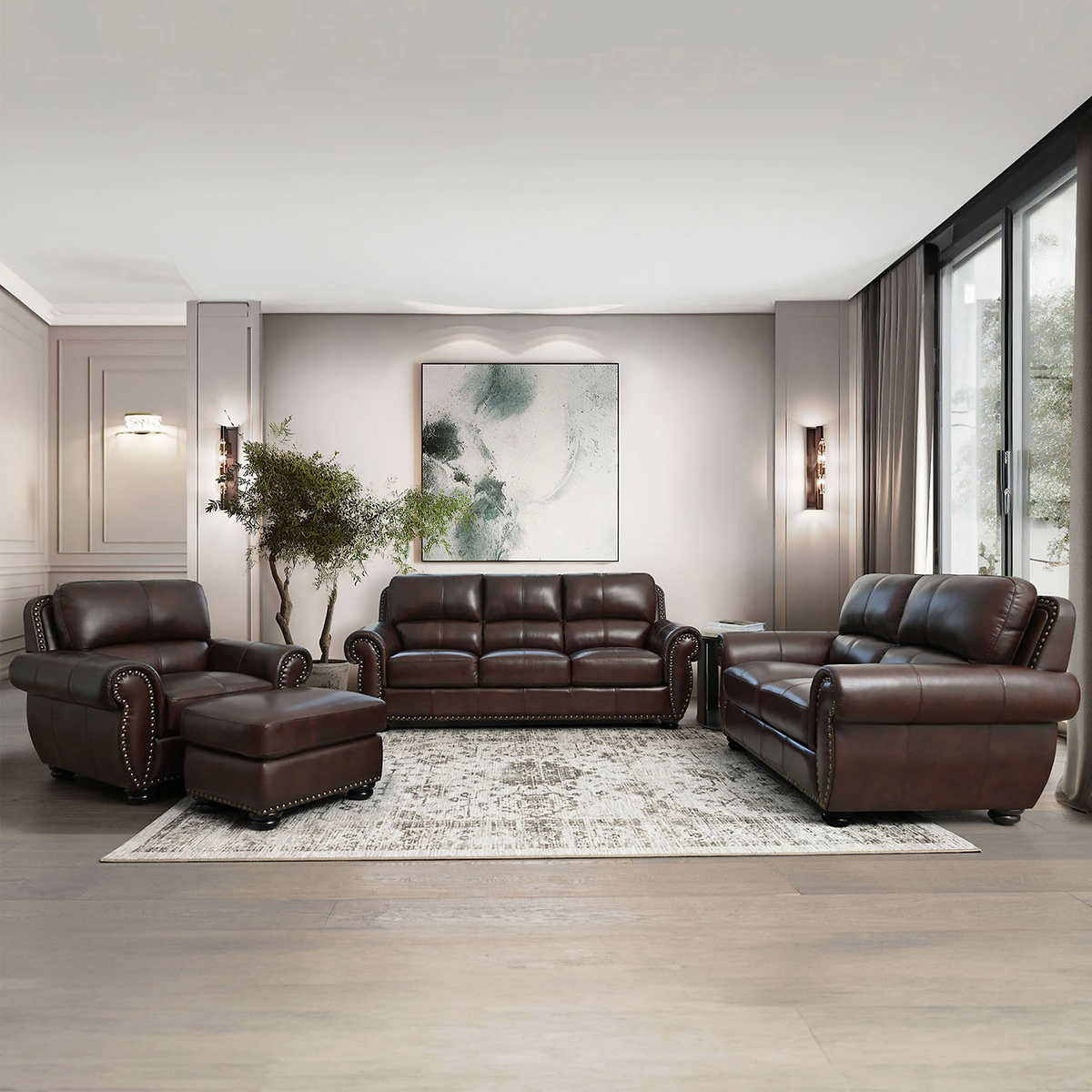 Austin 4 Piece Top Grain Leather Living Room Set