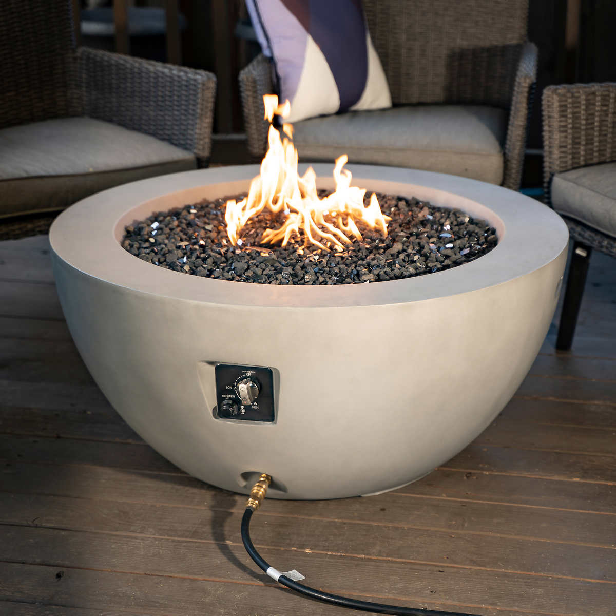 Faux Concrete Gas Fire Pit Costco, Can You Use Any Glass In A Fire Pit