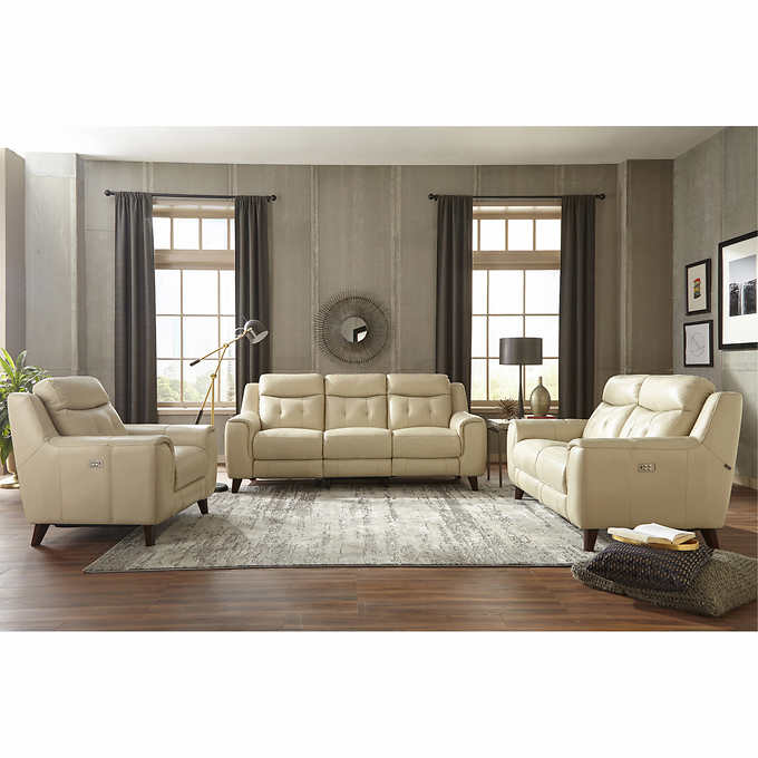 Campania 3 Piece Leather Power, White Leather Reclining Sofa Set