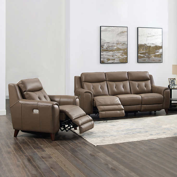 Leather Power Reclining Set, Campania Top Grain Leather Recliner Sofa Set