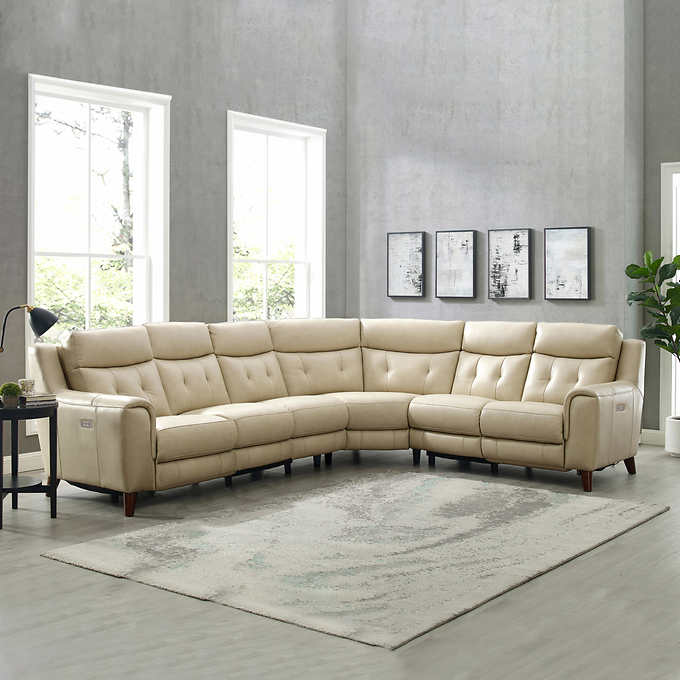 Campania Leather Power Reclining, Recliner Sectional Leather