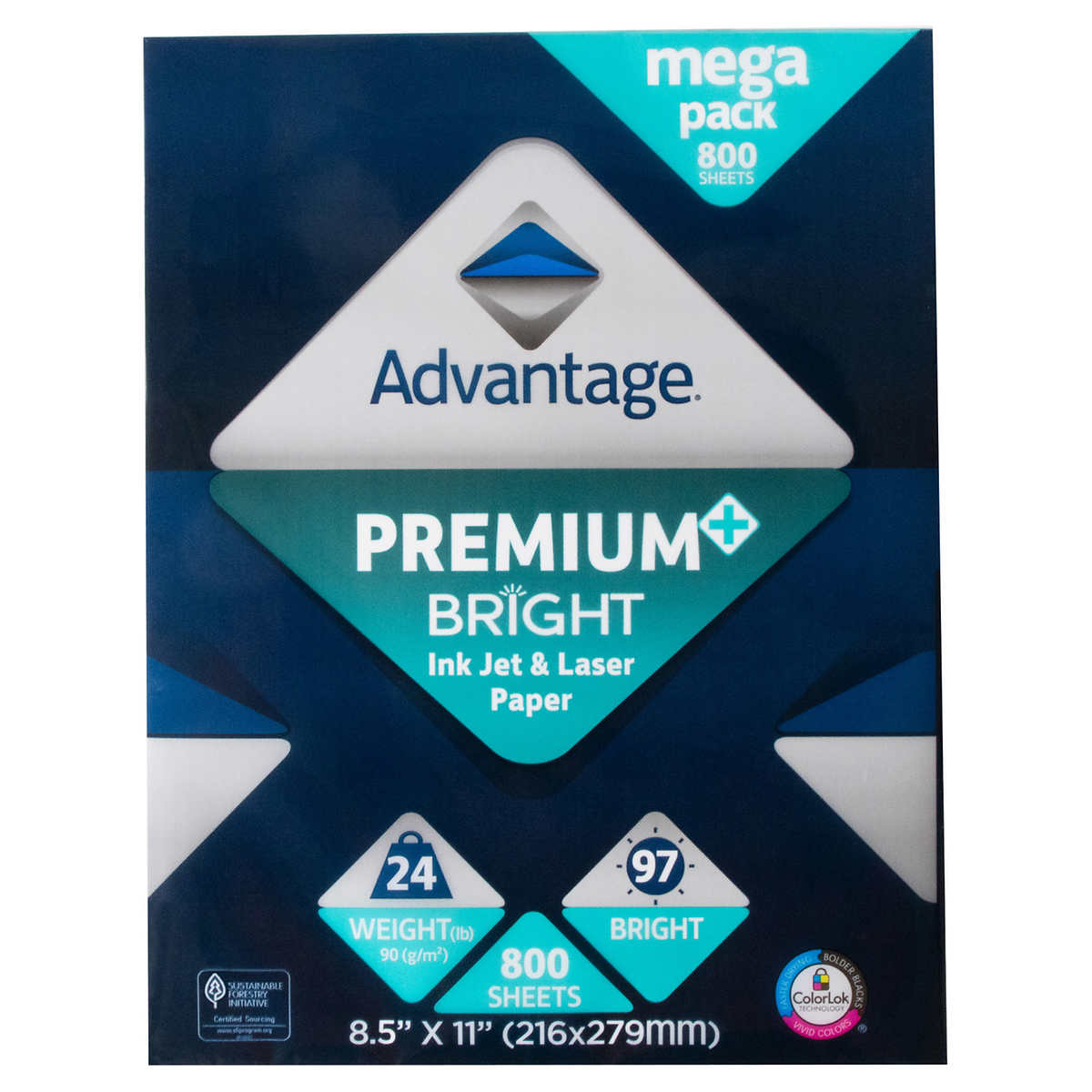 Advantage Premium Bright Ink Jet and Laser Paper, 8.5x11 Letter, White,  24lb, 97 Bright, 1 Ream of 800 Sheets