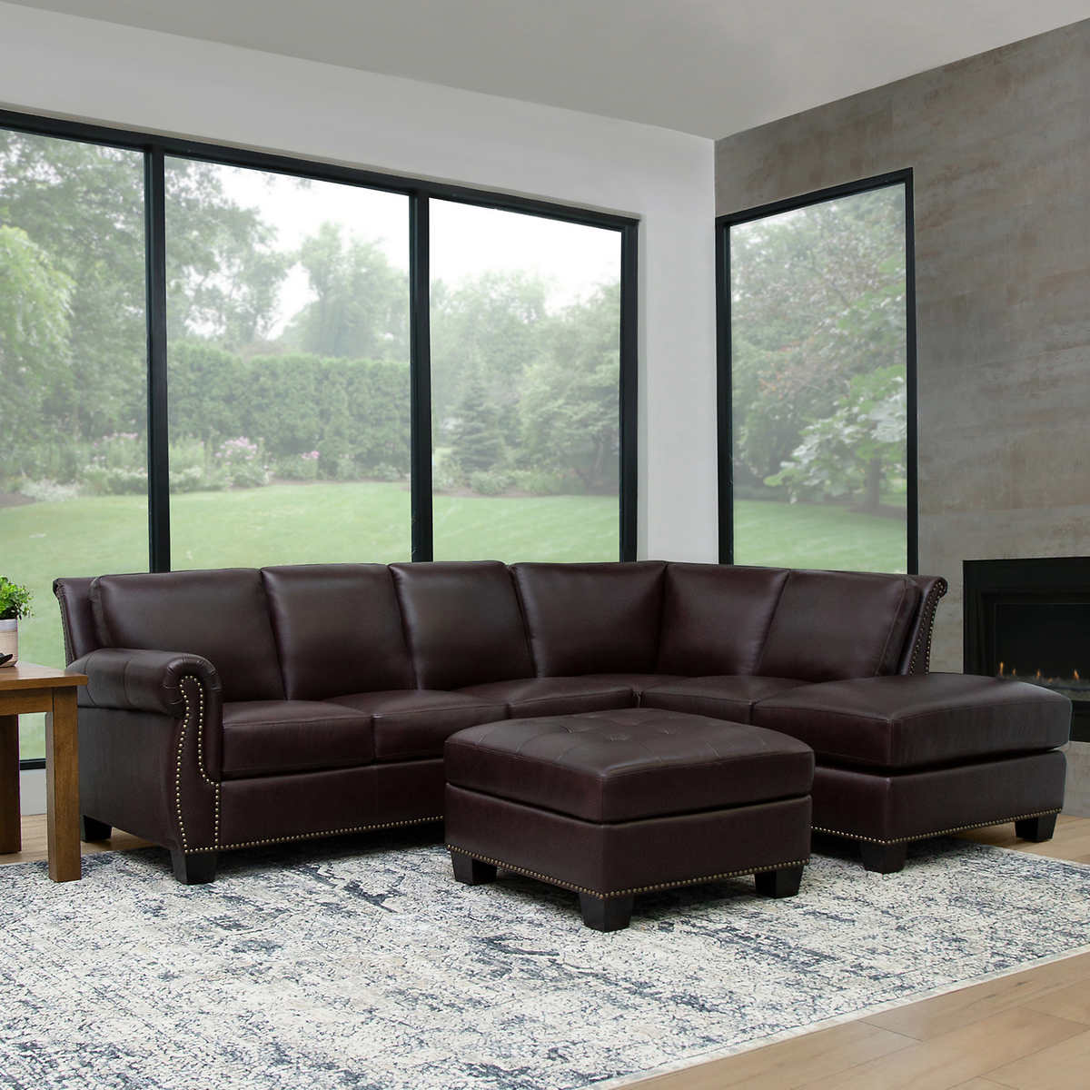 Encore Leather Sectional And Ottoman, Living Room With Leather Sectional