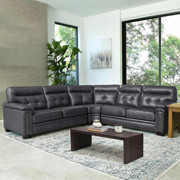 Harrison Leather Sectional Costco, Gray Leather Couch