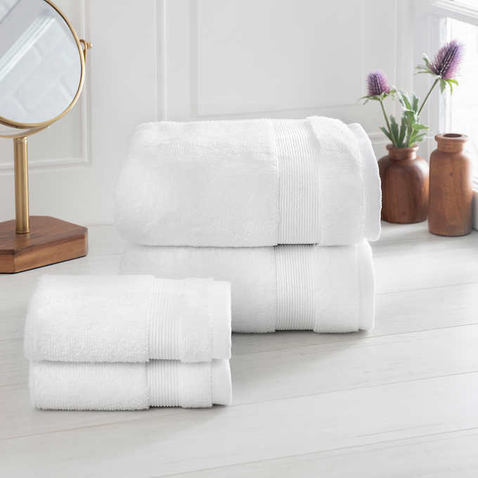 ECOEXISTENCE WHITE SOLID FLUFFY 100% COTTON BATH,HAND TOWEL