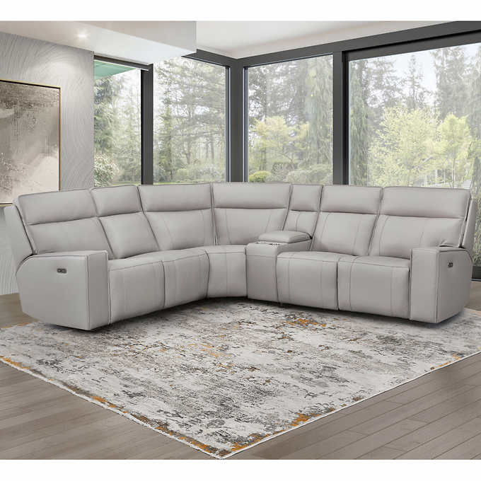 Kellan Leather Power Reclining, Gray Leather Reclining Sectional