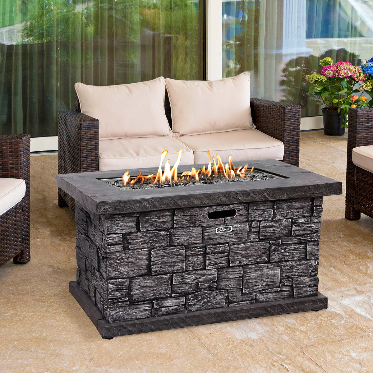 Sunbeam Faux Stone Fire Table Costco, Heat Resistant Stone For Fire Pit