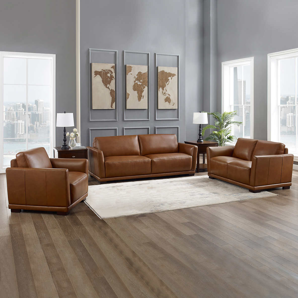 Colby 3 Piece Leather Sofa Loveseat, Light Brown Leather Couch And Loveseat