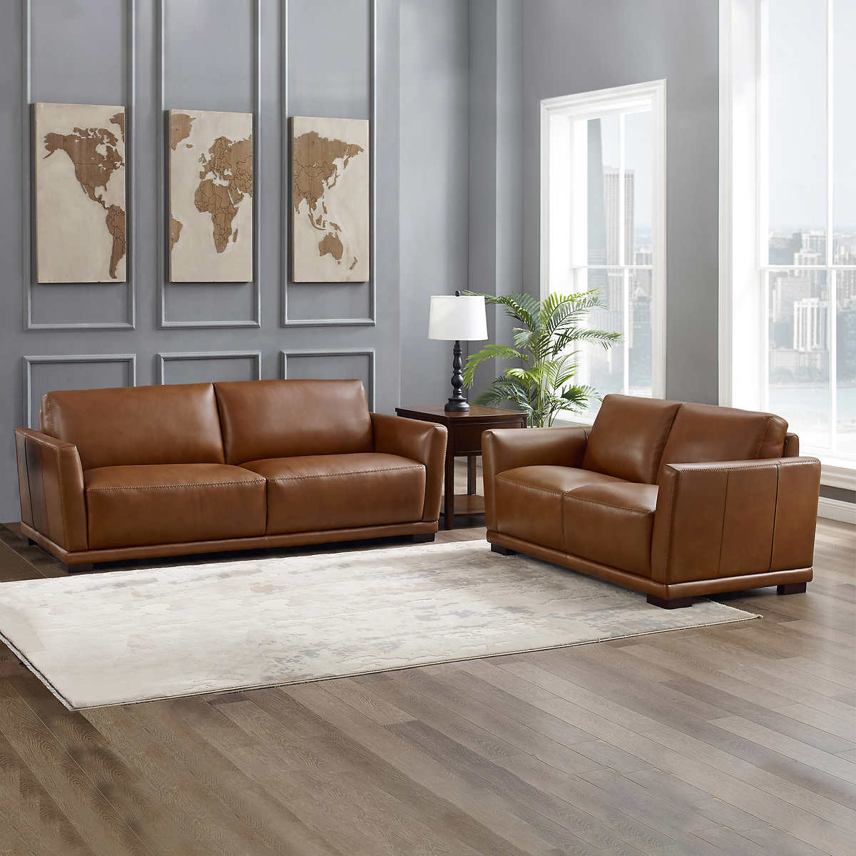 Colby 2 Piece Leather Sofa And Loveseat, Leather Couch Loveseat Set