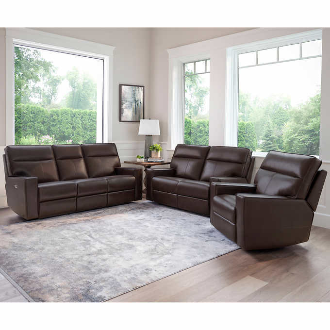 Zahara 3 Piece Leather Power Reclining, Costco Leather Couches Electric Recliner Chairs