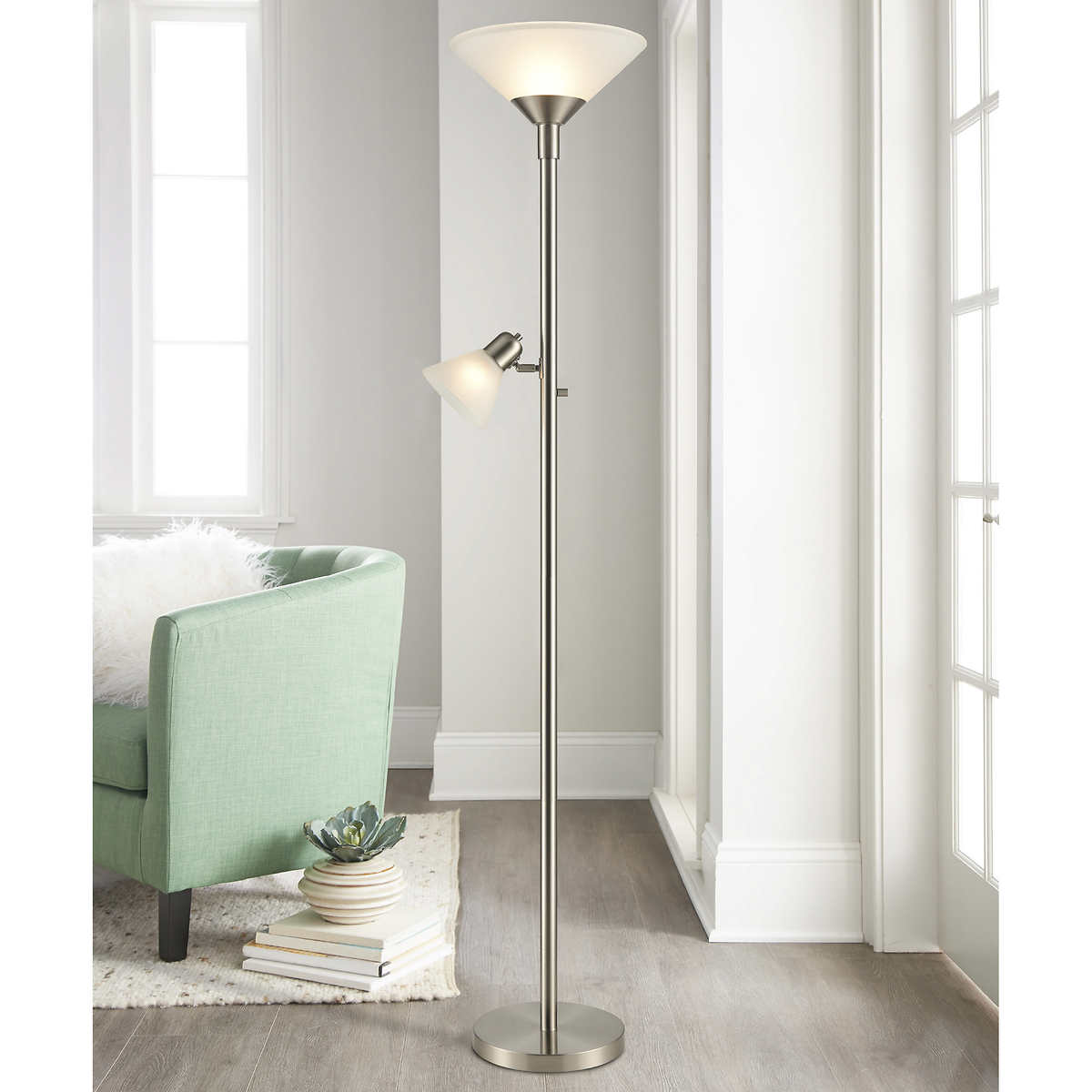 Torchiere Floor Lamp With Reading Light, Torchiere Floor Lamp With Reading Light Silver