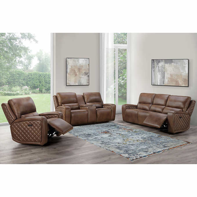 Leather Power Reclining Set, Abbyson Living Top Grain Leather Sectional Costco