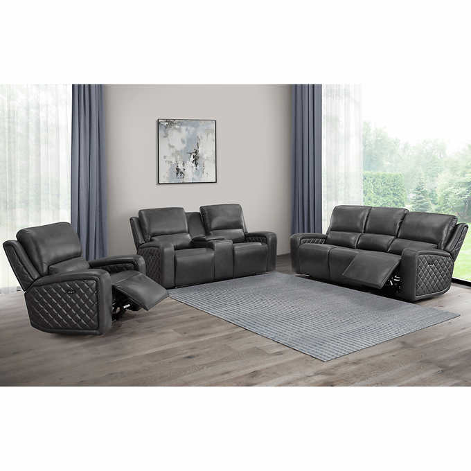 Dominick 3 Piece Leather Power, Leather Recliner Sofa Set Costco