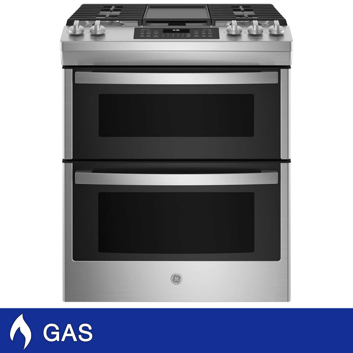 Ge 30 Inch 6 7 Cu Ft Slide In Front Control Gas Double Oven Range With True Convection