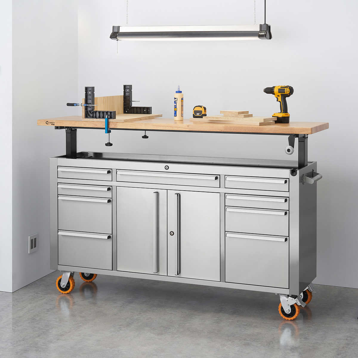 Trinity Pro 72 Stainless Steel Rolling Workbench With Adjustable Height Top Costco - Best Adjustable Height Workbench
