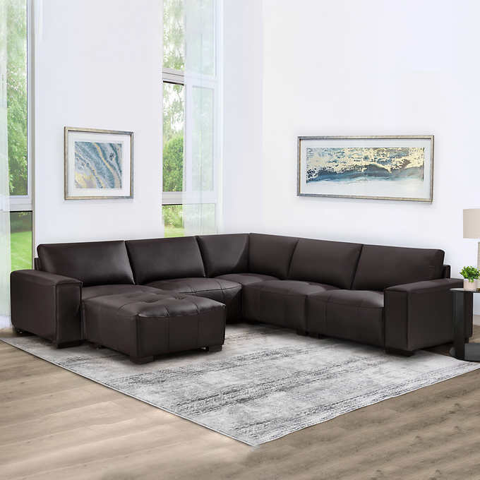 Teagan 6 Pc Leather Modular Sectional, Garrison 2 Pc Leather Sectional Sofa