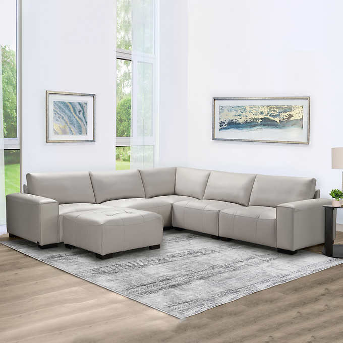 Teagan 6 Pc Leather Modular Sectional, Costco White Leather Sectional Couch