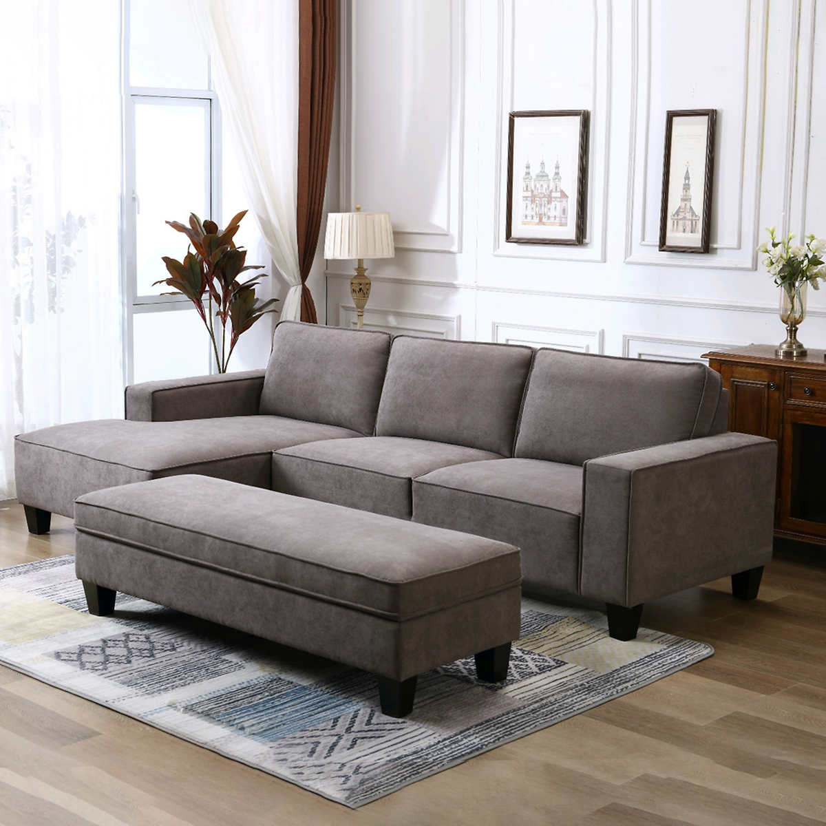 Marbella Fabric Sectional With Storage Ottoman Costco