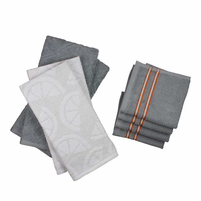 2 Pack Drizzle Grey Cuisinart Bamboo Dish Towel Set-Kitchen and Hand Towels for Drying Dishes / Hands Bark-Effect Design Absorbent 16 x 26 Soft and Anti-Microbial-Premium Bamboo / Cotton Blend