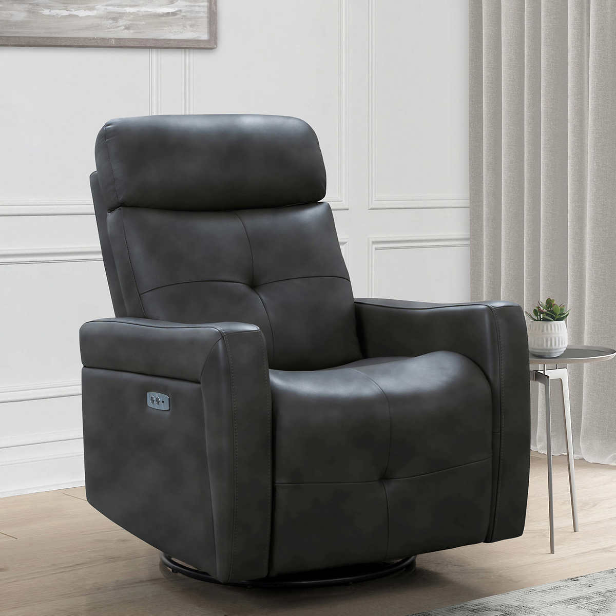 Rochester Leather Power Swivel Glider, Real Leather Swivel Recliner Chair