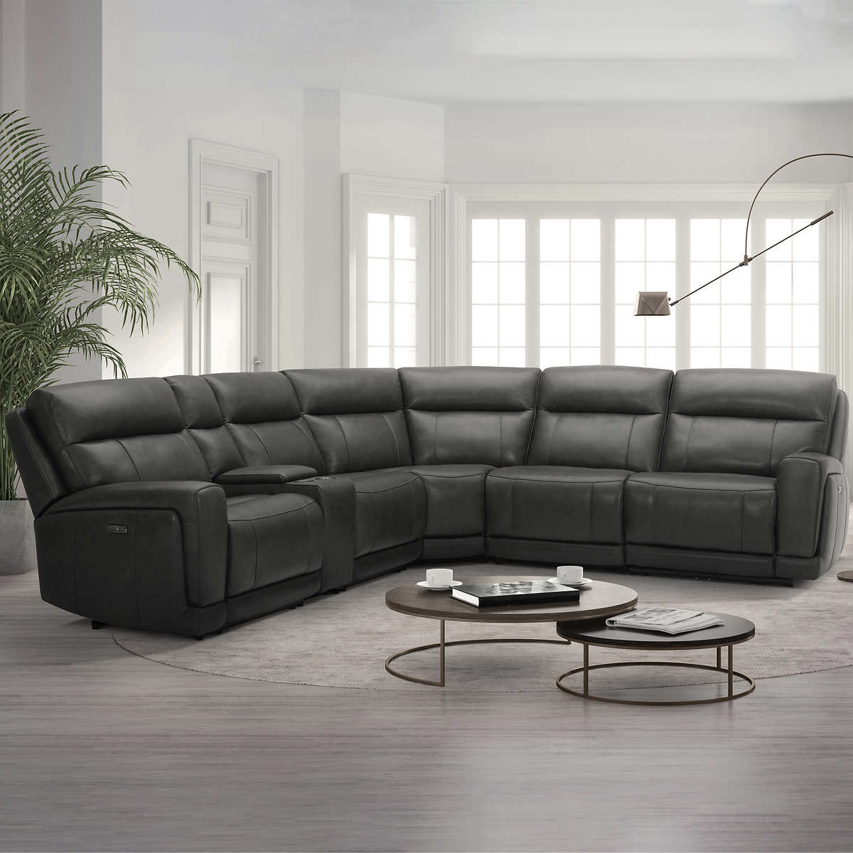 Leather Power Reclining Sectional, Light Grey Leather Sectional With Recliners