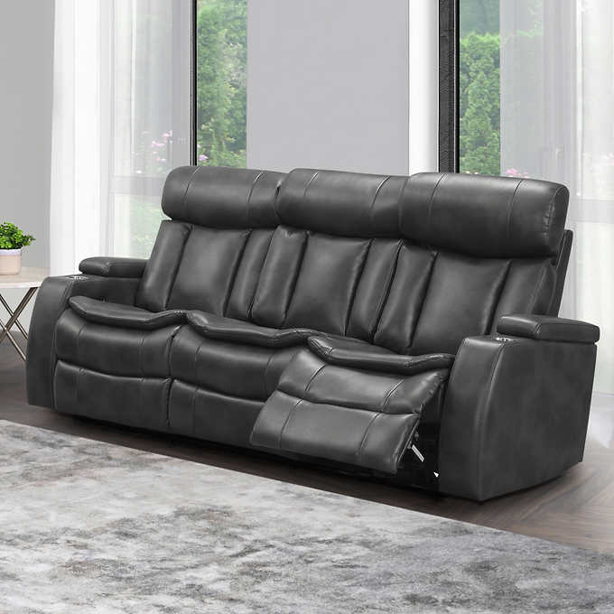 Zayne Leather Power Reclining Sofa With, Gray Leather Reclining Sofa