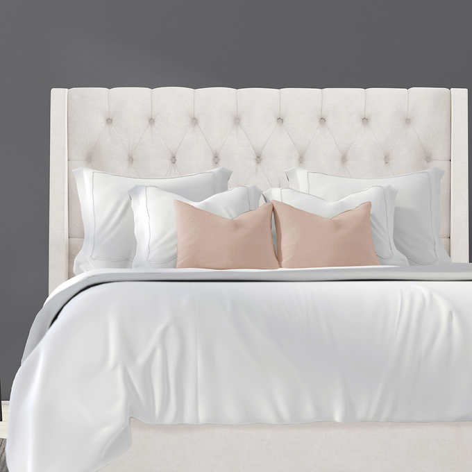 Thorton Tufted Wingback Cal King Bed, White Cal King Bed