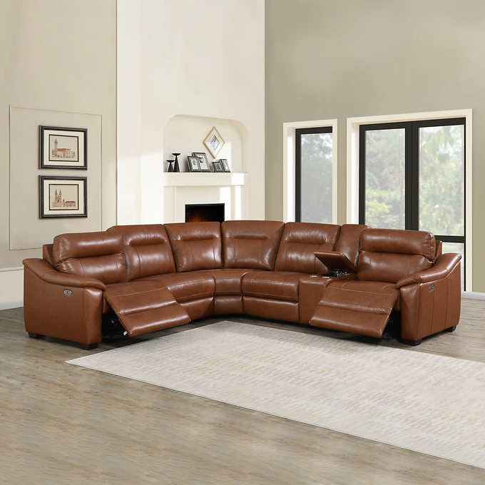 Leather Power Reclining Sectional Costco, 6 Pc Leather Sectional Sofa