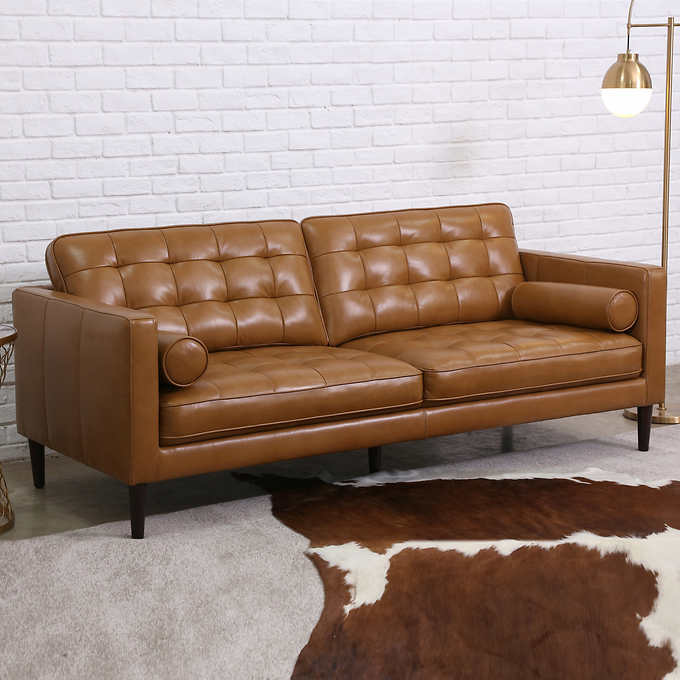 Harstine Leather Sofa Costco, Brown Leather Fold Out Couch