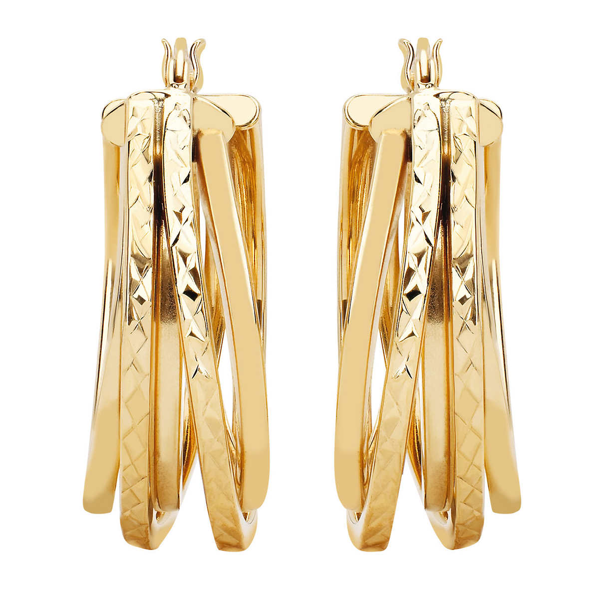14kt Yellow Gold Diamond Cut Multi Hoop Earrings