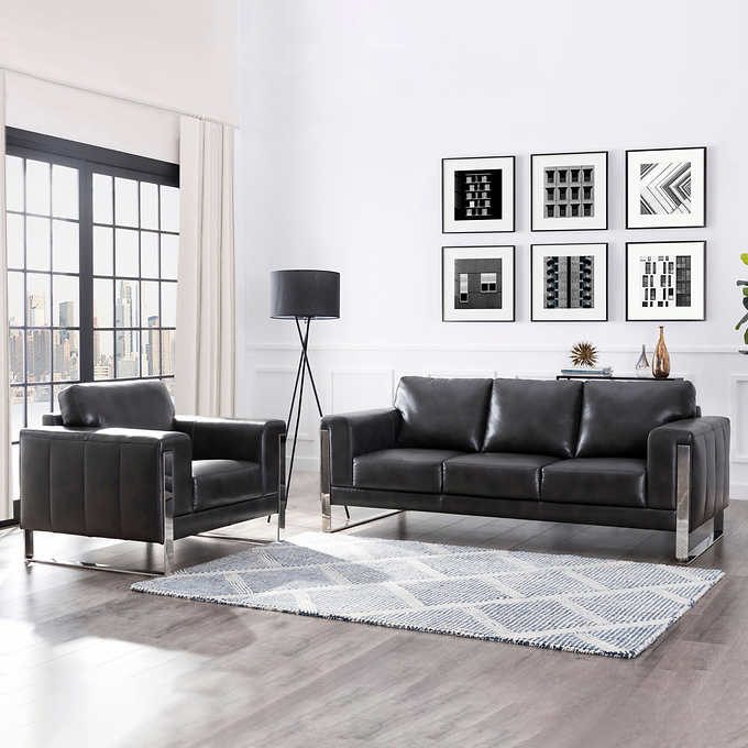 Amiens 2 Piece Top Grain Leather Set, Costco Leather Sofa Bed