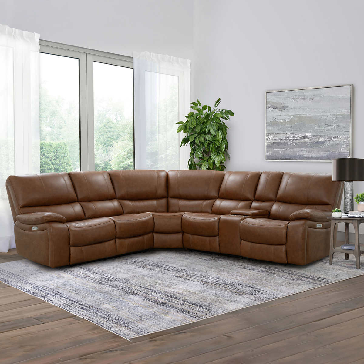 Braymor 3 Piece Top Grain Leather Power, Leather Sectional With Recliners