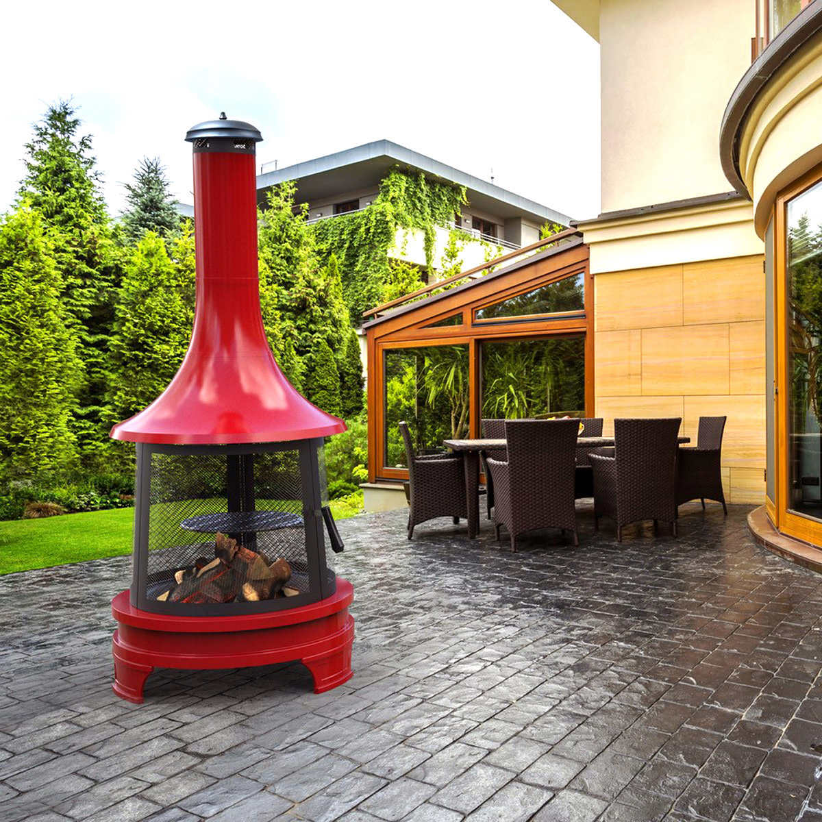 Outdoor Fireplace With Cooking Grill, Fire Pit Chimney Outdoor