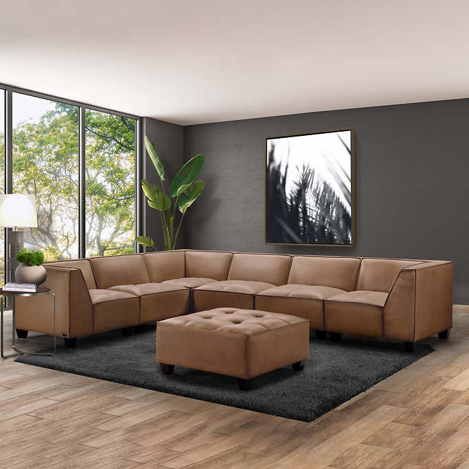 7 Piece Leather Modular Sectional, Leather Sectional With Chaise Costco