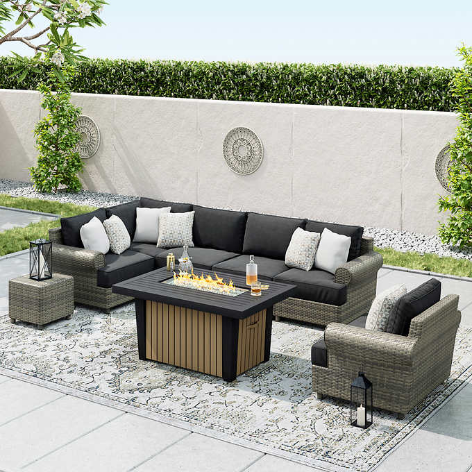 Sirio Regency 8 Piece Seating Set With Fire Table Costco - Costco Garden Furniture With Fire Pit