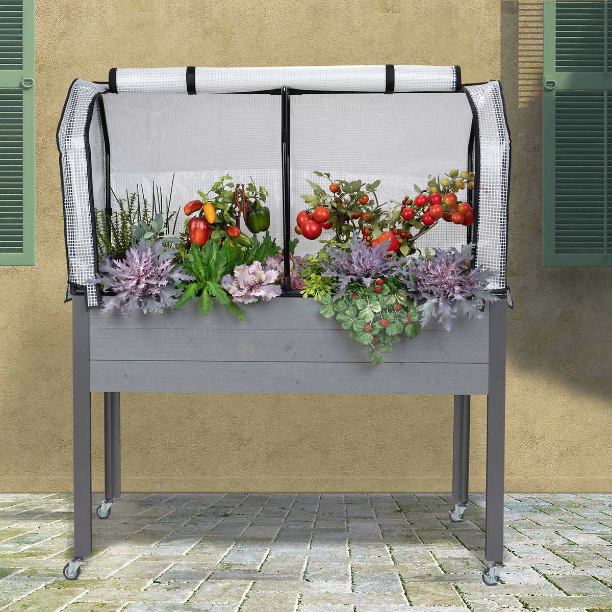 Patio Raised Garden Bed Planter Self-Watering Rolling Gray Grey System Vegetable 
