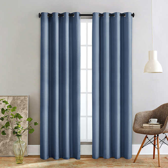 Sun Blk Kinsley Total Blackout Window, Blue And Beige Curtains