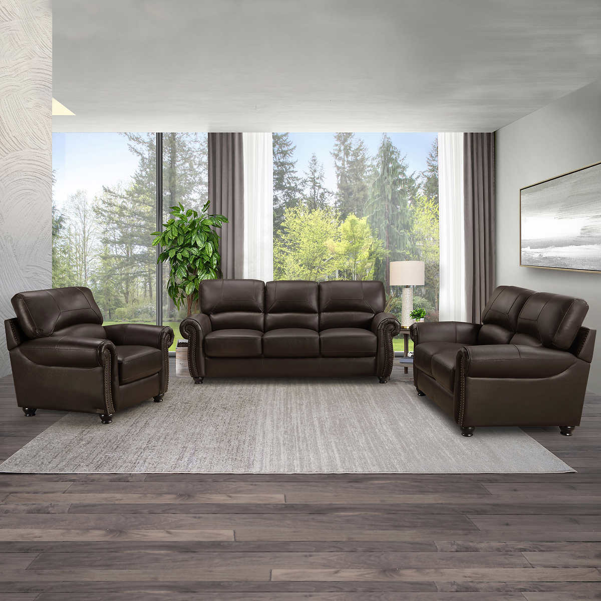 Tuscany 3 Piece Leather Living Room Set, Real Leather Living Room Sets