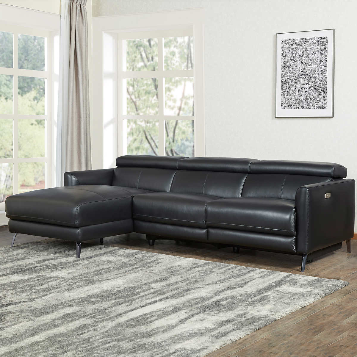 Hoffman Leather Power Reclining, Black Leather Sectional With Recliners