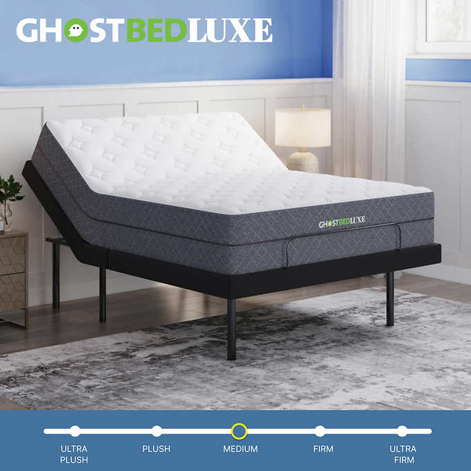 Ghostbed Luxe 13 Memory Foam Mattress, Split Queen Adjustable Bed Frame And Mattress Set